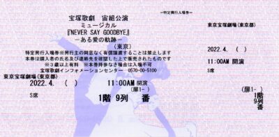 NeverSayGoodbye_宙組_１階Ｓ席９列_宝塚歌劇チケット