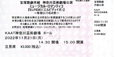 ELPIDIO(初日公演)_立見席_宝塚歌劇チケット