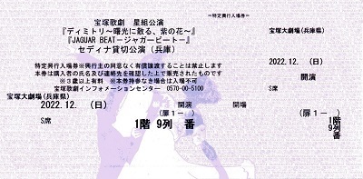 ディミトリ_S席１階９列席_宝塚歌劇チケット